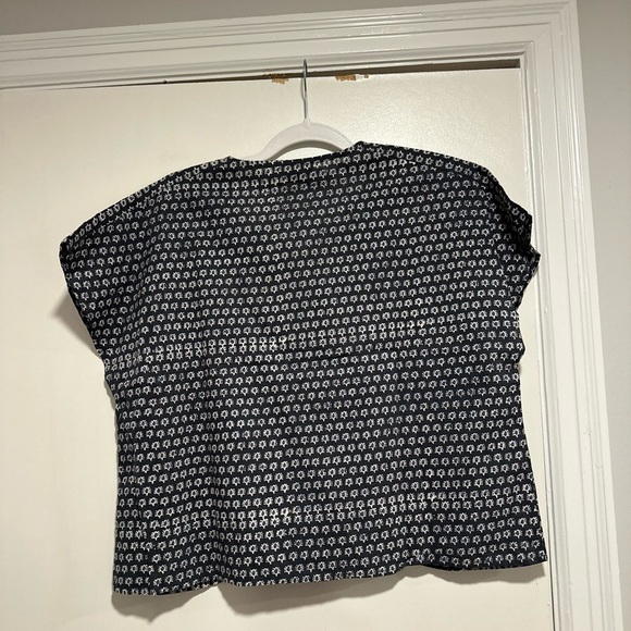 Women L/XL Cotton Boxy Lightweight navy blue Repeat Oval Abstract Pattern Blouse - Picture 13 of 15